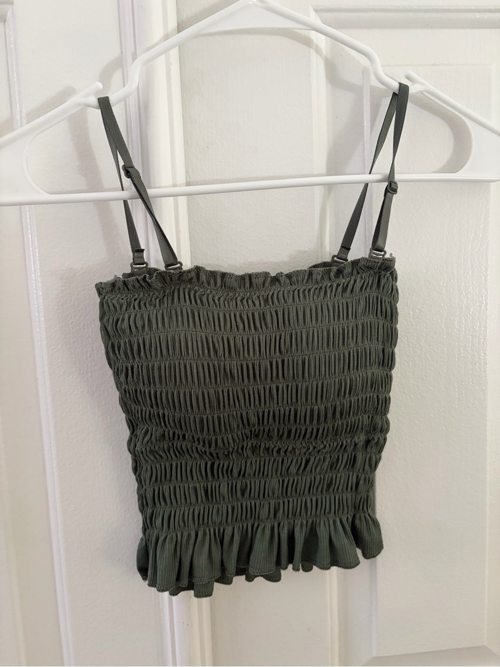 Urban Outfitters Olive Smocked Ruffle Hem Cami